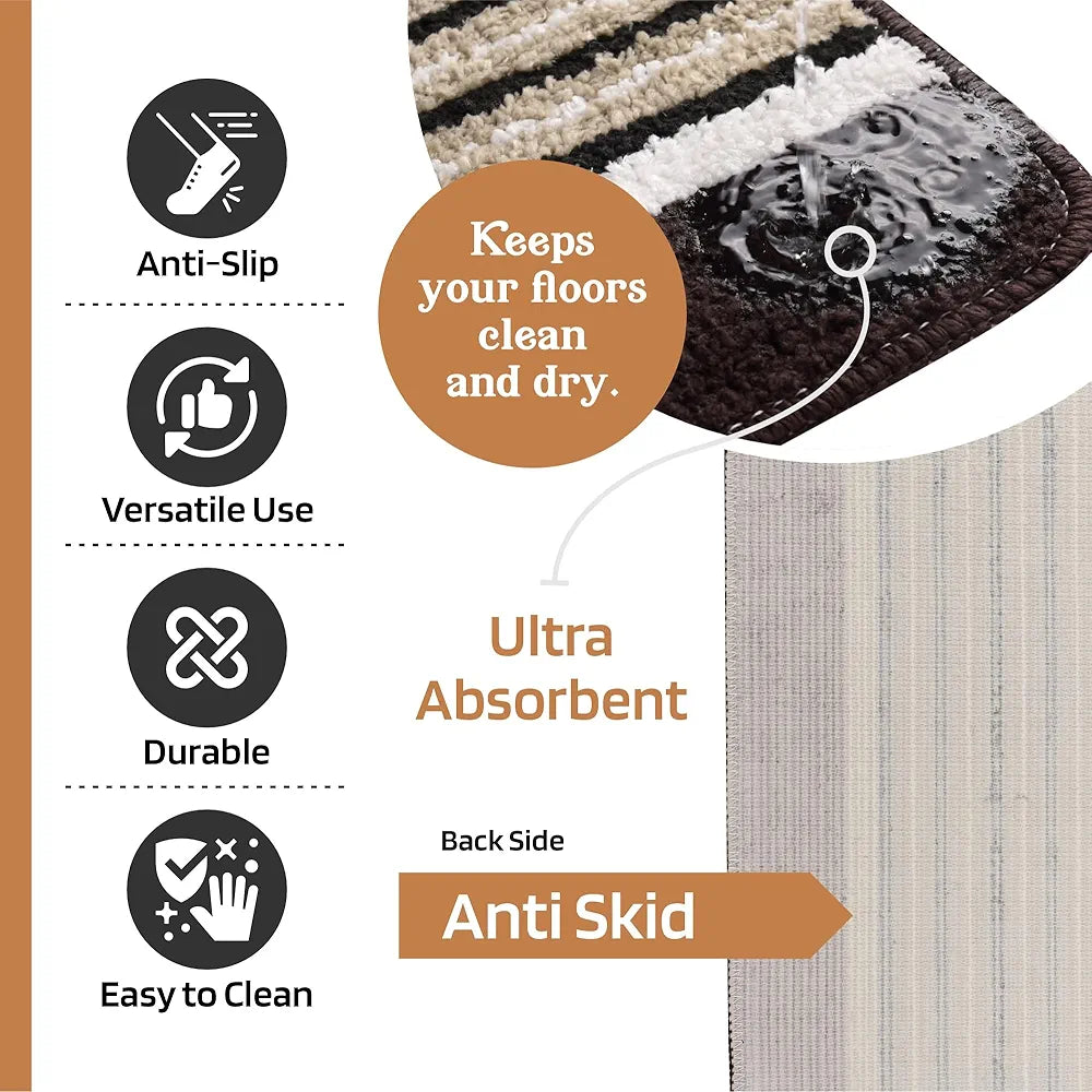 Kuber Industries 16x24 Inch Anti-Skid Water-Absorbent Door Mats for Home | Durable Main Entrance Footmats for Bathroom, Living Room & Office | Micro New Wings Lining - Brown